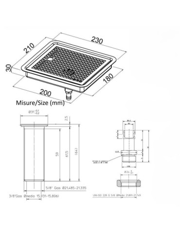 Vaschetta inox da incasso con scarico ridotta - VR-IR2 - 18x20x3 cm - H2O Water Store